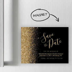 Carte Magnétique Aimant de mariage magnétique à paillettes d'or noi
