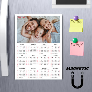 Carte Magnétique Aimant de photo de calendrier minimaliste 2026