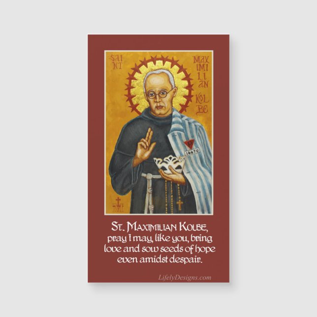 Carte Magnétique Aimant de prière d'icône de St Maximilian Kolbe (Devant)