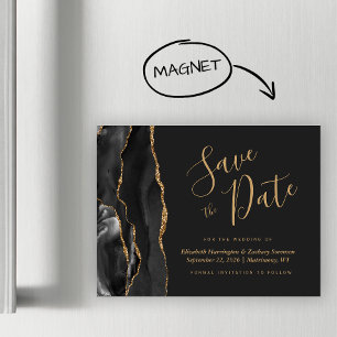 Carte Magnétique Aimant de rappel de mariage à l'agate noire et or
