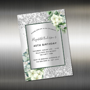 Carte Magnétique Aimant d'invitation à l'anniversaire fleuri d'arge