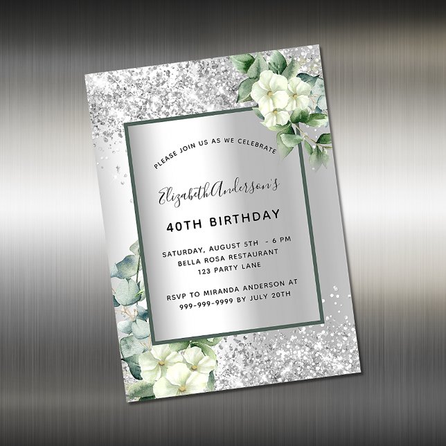 Carte Magnétique Aimant d'invitation à l'anniversaire fleuri d'arge (Créateur téléchargé)