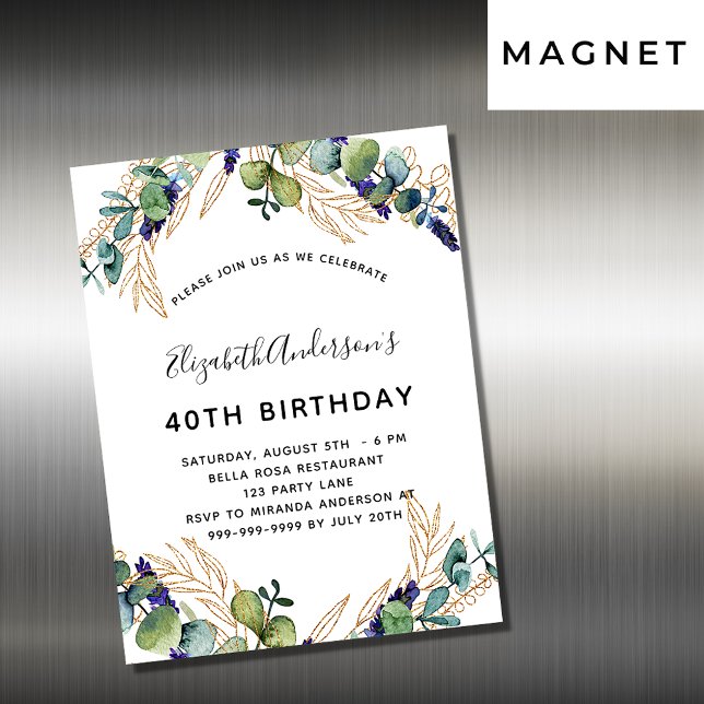 Carte Magnétique Aimant d'invitation à l'eucalyptus d'anniversaire (Créateur téléchargé)