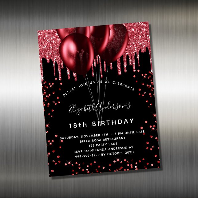 Carte Magnétique Aimant d'invitation pour les ballons rouges noirs (Créateur téléchargé)