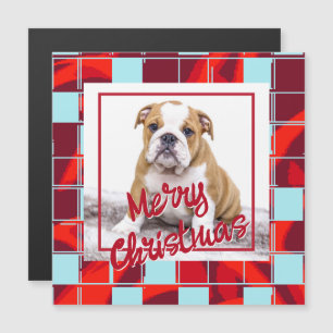 Carte Magnétique Aimant Joyeux Noël Photo Bulldog Carreaux Rouges