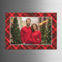 Aimant photo classique de Noël Tartan rouge