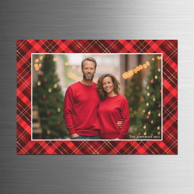 Carte Magnétique Aimant photo classique de Noël Tartan rouge (Créateur téléchargé)