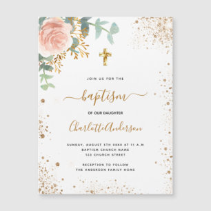 Carte Magnétique Aimant rose d'invitation à l'eucalyptus