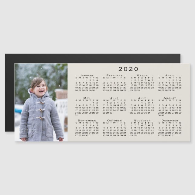 Carte Magnétique Ajouter votre calendrier photo 2020 sur le beige (Devant / Derrière)