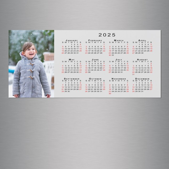 Carte Magnétique Ajouter votre photo 2025 Calendrier sur le aimant  (Add Your Photo 2025 Calendar on Grey Magnet in situ)