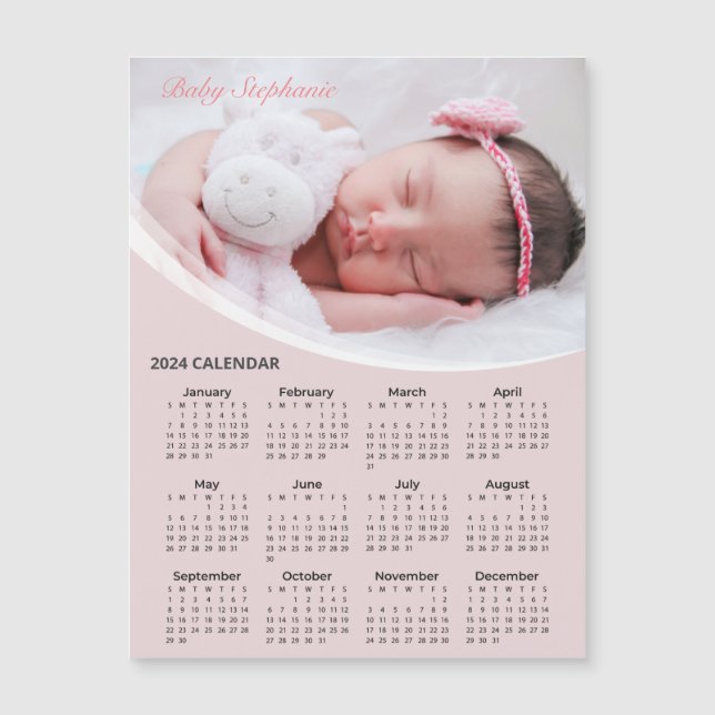 Carte Magnétique Ajouter votre propre bébé photo 2024 Calendrier |  (Devant)