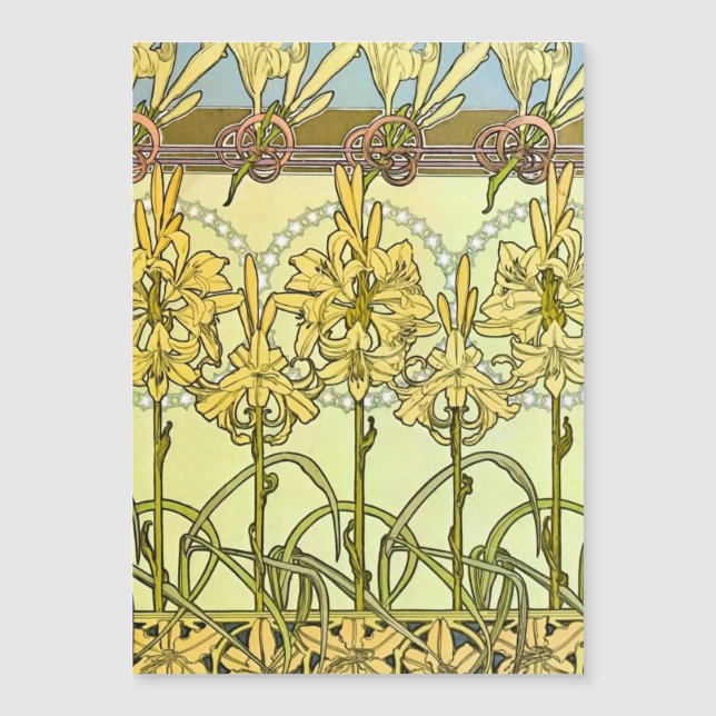 Carte Magnétique Alfonse Mucha Art Nouveau Lily motif floral (Devant)