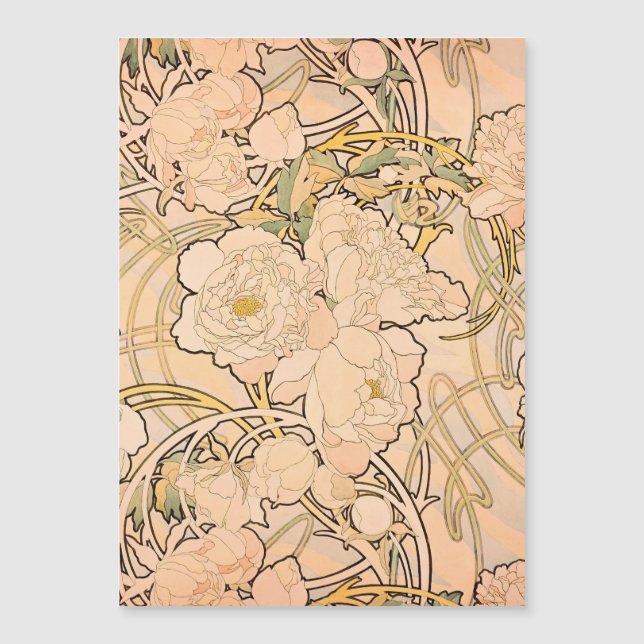 Carte Magnétique Alfonse Mucha Art Nouveau Peonies (Devant)