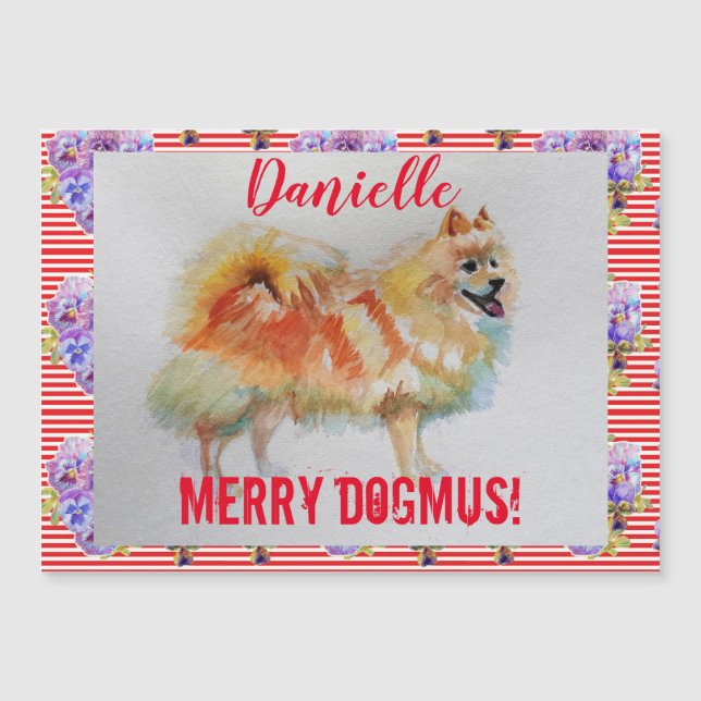 Carte magnétique allemande Spitz Dog Joyeux Noël (Devant)