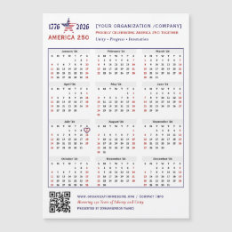 Carte Magnétique Amérique 250 Patriotic 2026 Calendrier Keepsaké