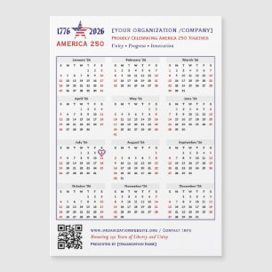 Carte Magnétique Amérique 250 Patriotic 2026 Calendrier Keepsaké