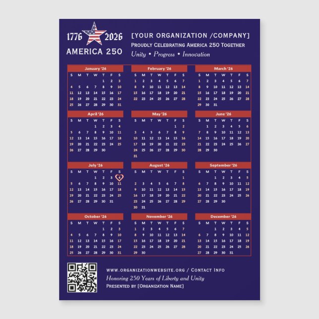 Carte Magnétique Amérique 250 Patriotic Blue 2026 Calendrier Keepsa (Devant)