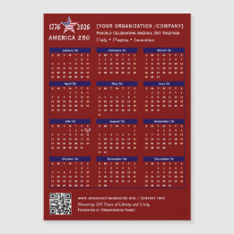 Carte Magnétique Amérique 250 Patriotic Red 2026 Calendrier Keepsak