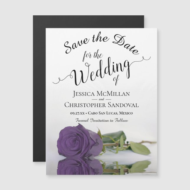 Carte Magnétique Amethyst Purple Mariage Rose Enregistrer la date M (Devant / Derrière)