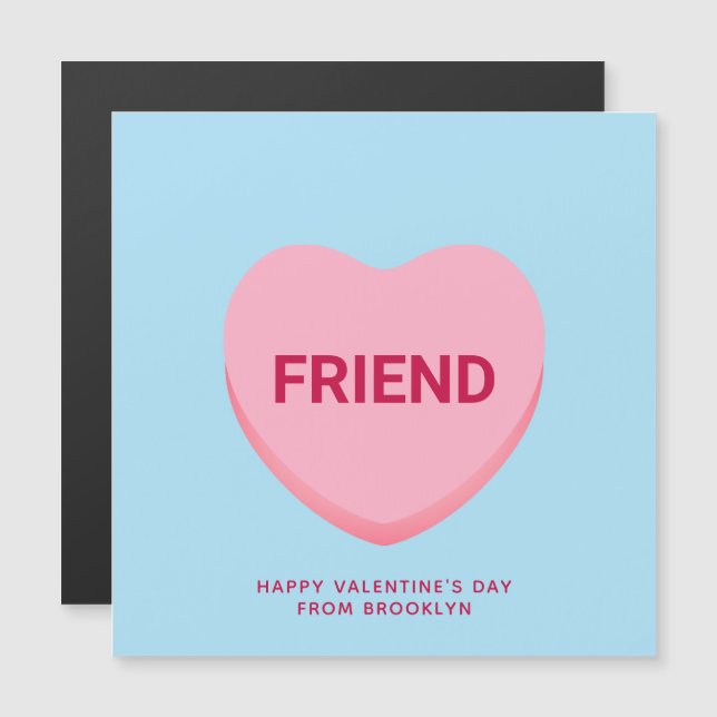 Carte Magnétique Ami conversation bleue coeur Valentine's card (Devant / Derrière)