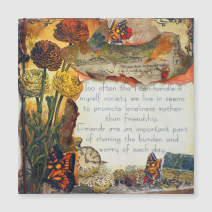 Carte Magnétique Amitié Médias mixtes Papillons Fleurs Collage