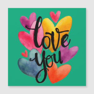 Carte Magnétique Amour aquarelle vibrant : "Je t'aime" en lettrage