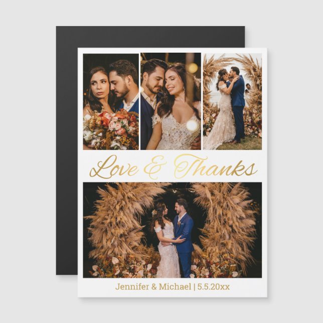 Carte Magnétique amour et merci 4 photos collage mariage aimant (Devant / Derrière)