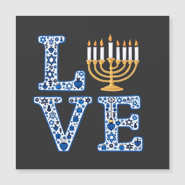 Carte Magnétique Amour Hanukkah Fête juive Menorah  (Devant)