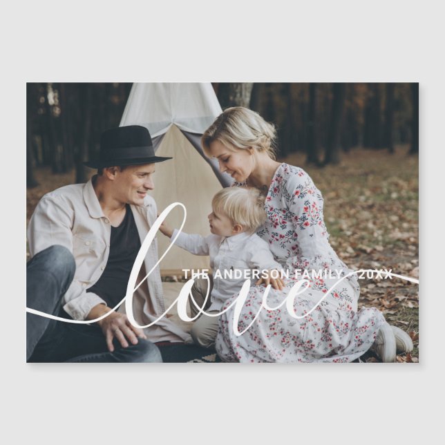 Carte Magnétique 'Amour' Photo de famille personnalisée avec le nom (Devant)
