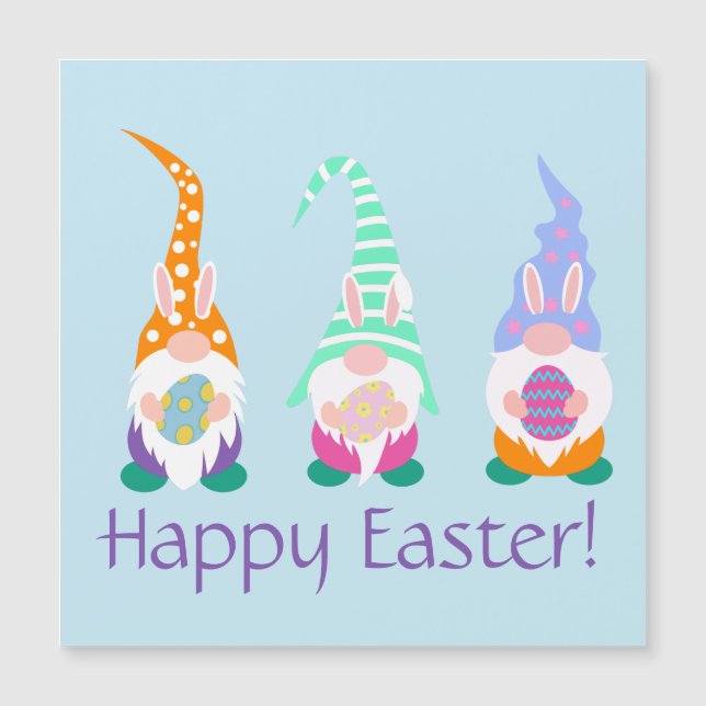 Carte Magnétique Amusants Joyeux Gnomes de Pâques Bunny Oreilles Pr (Devant)