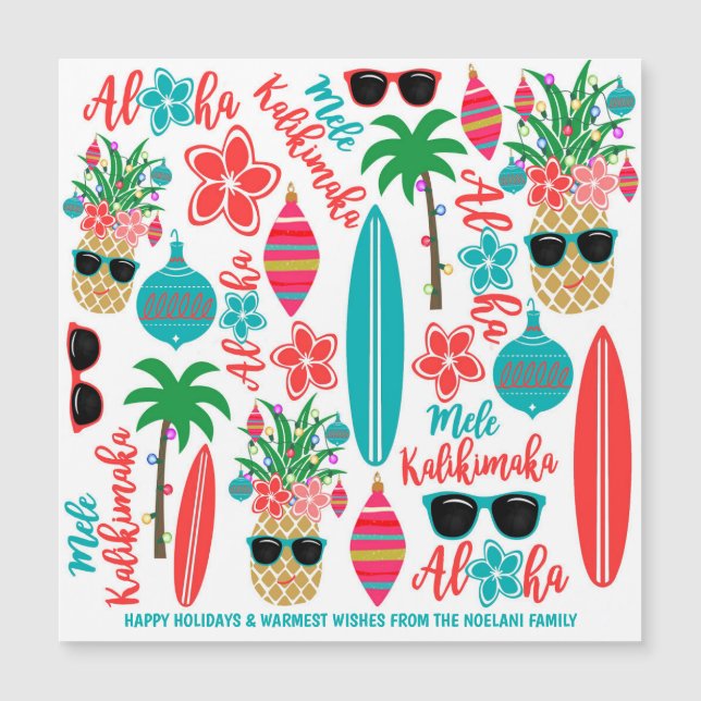 Carte Magnétique Ananas de plage tropical Mele Kalikimaka (Devant)