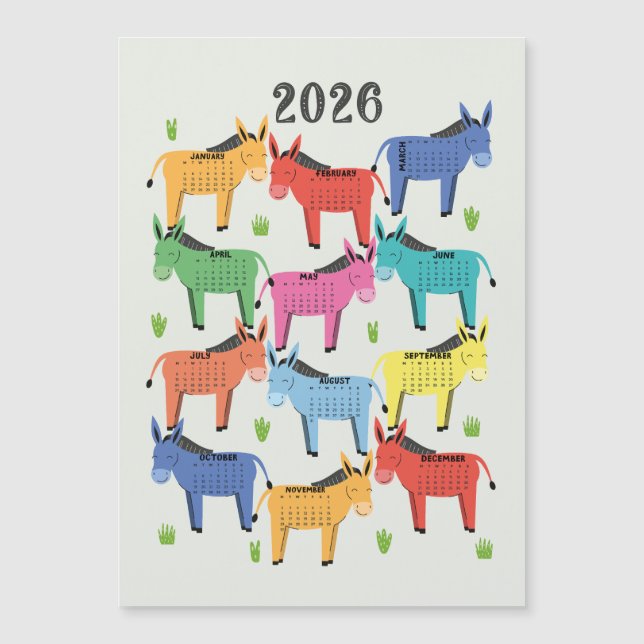 Carte Magnétique Âne coloré du calendrier 2026 (Devant)