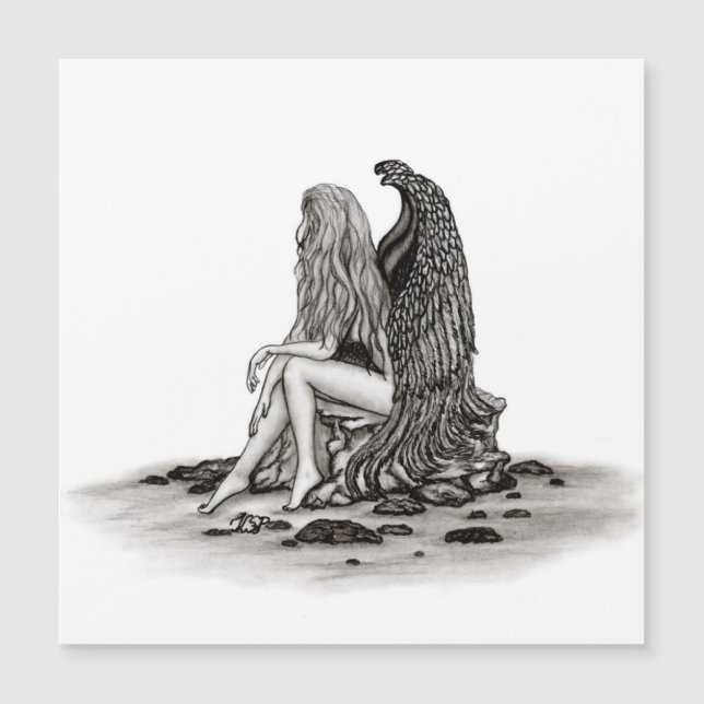 Carte Magnétique Angel, perdu dans la pensée, noir et blanc Design (Devant)