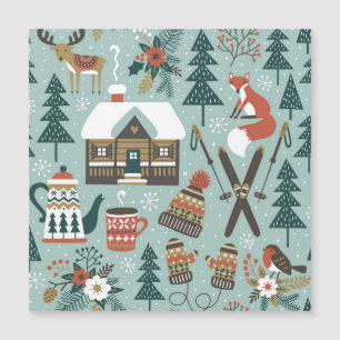 Carte Magnétique Animaux de la forêt : Hiver sans couture vintage.