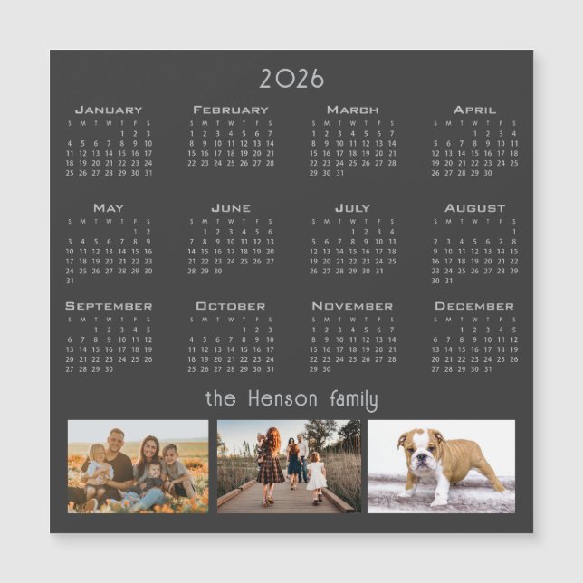 Carte Magnétique Année 2026 Calendrier 3 Famille Photo Collage Magn (Devant)