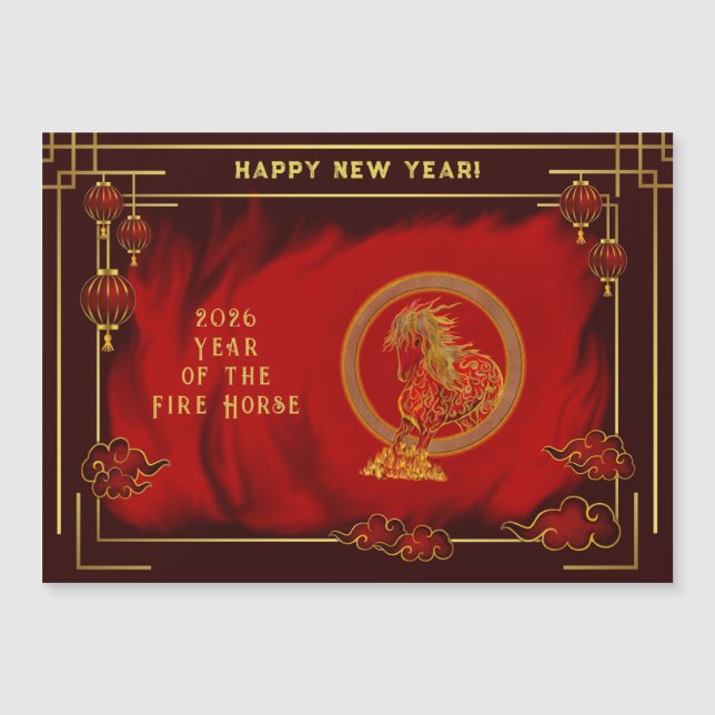 Carte Magnétique Année du Cheval de Feu , Bonne Année Lunaire (Devant)