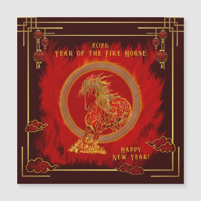 Carte Magnétique Année du Cheval de Feu , Bonne Année Lunaire (Devant)