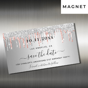 Carte Magnétique Anniversaire argent rose or enregistrer la date ai