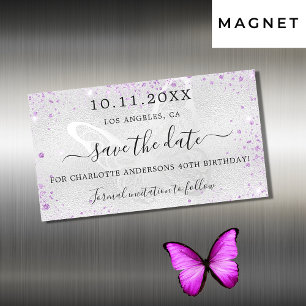 Carte Magnétique Anniversaire argent violet papillon enregistrer da