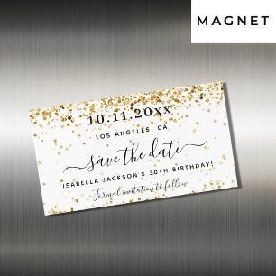 Carte Magnétique Anniversaire blanc or élégant Enregistrer l'aimant