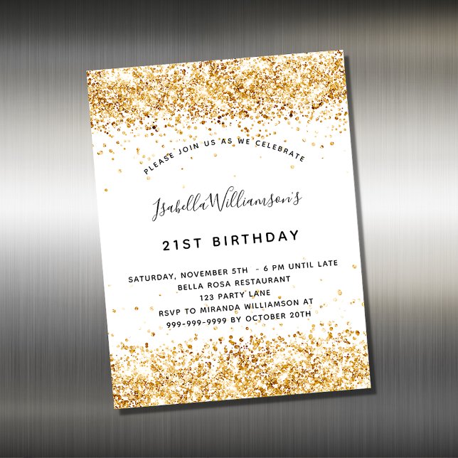 Carte Magnétique Anniversaire blanc or parties scintillant invitati (Créateur téléchargé)