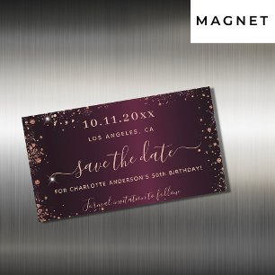 Carte Magnétique Anniversaire Bourgogne rose or enregistrer la date