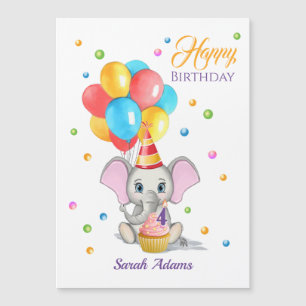 Carte Magnétique Anniversaire de enfant de dessin coloré d'éléphant