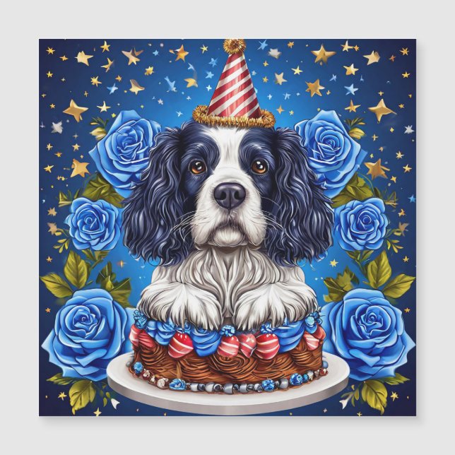 Carte Magnétique Anniversaire de Spaniel Fête de chien Festive (Devant)