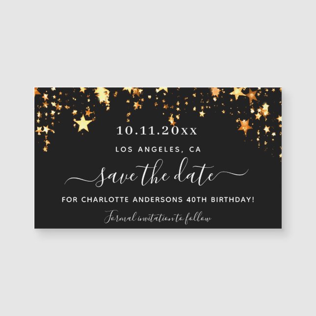 Carte Magnétique Anniversaire des étoiles d'or noir enregistrer la  (Devant)