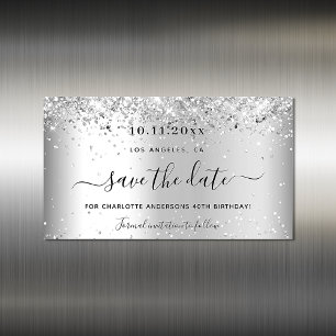 Carte Magnétique Anniversaire fête argent parties scintillant enreg