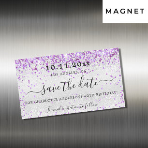 Carte Magnétique Anniversaire fête argent violet enregistrer la dat