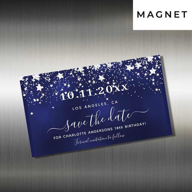 Carte Magnétique Anniversaire marine bleu argent enregistrer date a (Créateur téléchargé)