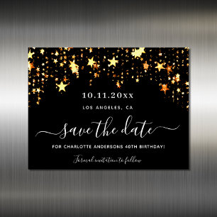 Carte Magnétique Anniversaire noir étoiles d'or enregistrer la date