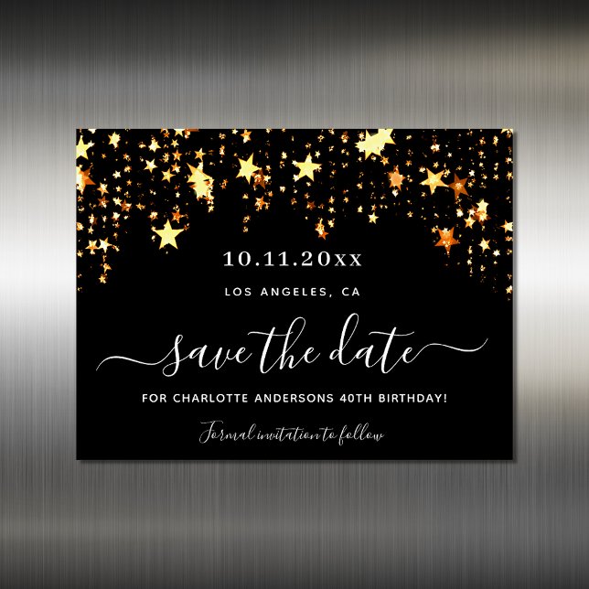 Carte Magnétique Anniversaire noir étoiles d'or enregistrer la date (Créateur téléchargé)